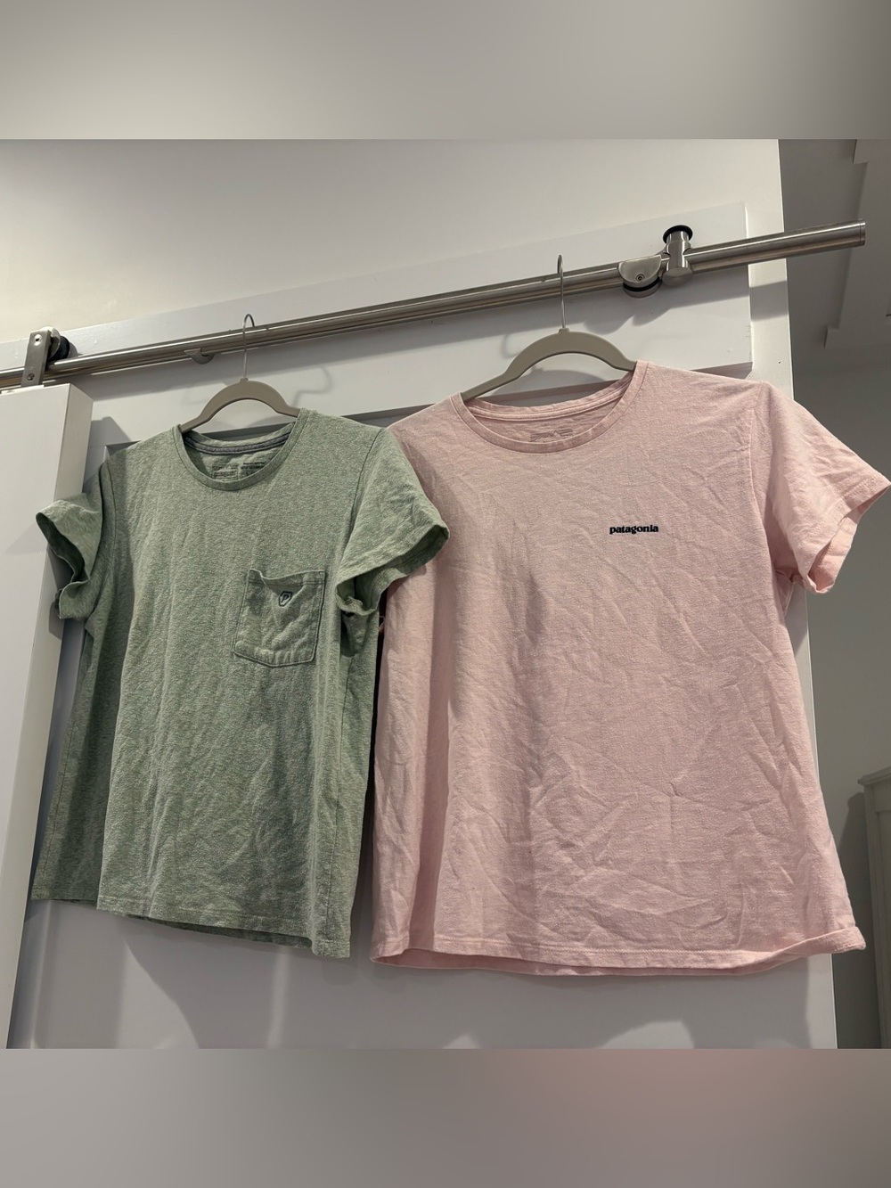 Patagonia Green Pocket Tee & Pink Logo Tee